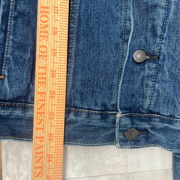 Levi Strauss Mens Retro Blue Denim Sherpa Lined Trucker Jacket Small Button Up - Picture 12 of 12
